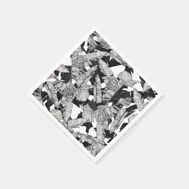 Moderne tropische Bananenprogramme in Schwarz und  Serviette (Ecke)