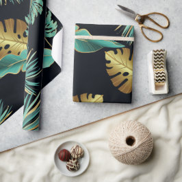 Moderne tropische Blätter aus dem grünen Gold Geschenkpapier