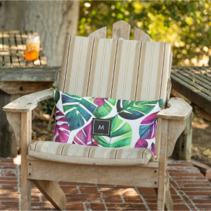 Moderne tropische Blätter in Aquarellen mit Monogr Kissen Für Draußen