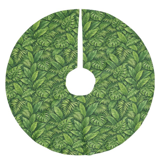 Moderne tropische Blätter nahtloses Muster Polyester Weihnachtsbaumdecke (Vorderseite)