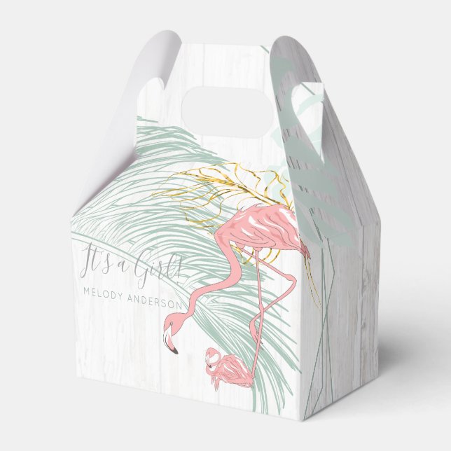 Moderne tropische Blätter Rosa Flamingo Kinderdusc Geschenkschachtel (Vorderseite)