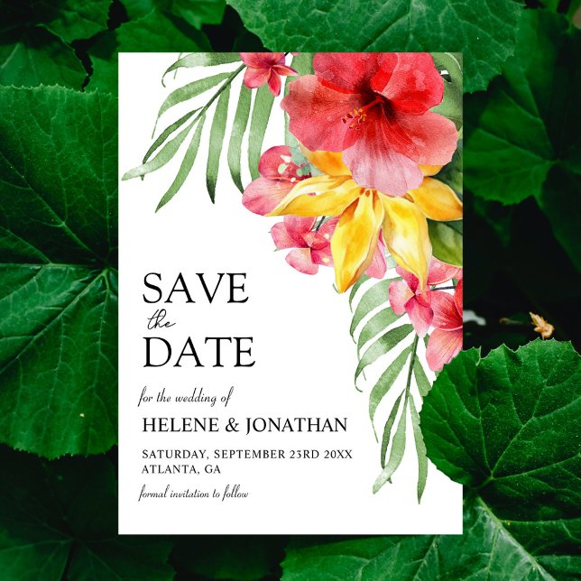 Moderne tropische Blumen Elegante Hochzeit in Urla Save The Date (Modern Tropical Floral Elegant Destination Wedding Save The Date)