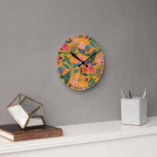 Moderne tropische Blumengestaltung Runde Wanduhr