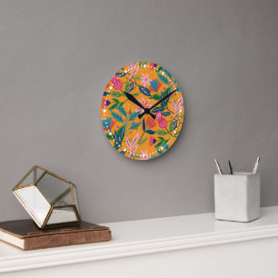 Moderne tropische Blumenmuster Runde Wanduhr