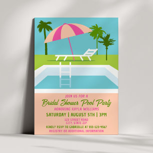 Moderne tropische Brautparty-Poolparty Sommer Einladung