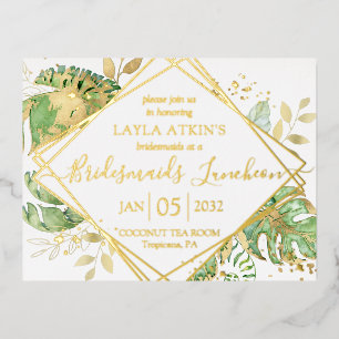 Moderne tropische Bridesmaier Luncheon Dusche Gold Folie Einladungspostkarte