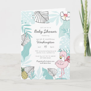 Moderne tropische Flamingo & Ananas Kinderdusche Einladung