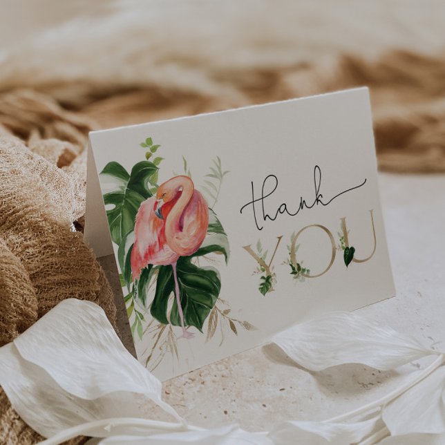 Moderne tropische Flamingo Kinderdusche oder Gebur Dankeskarte (Von Creator hochgeladen)