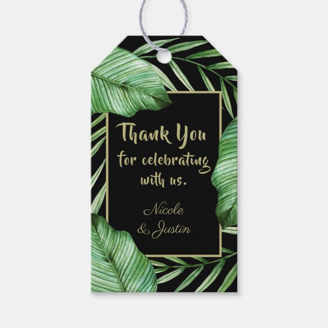Moderne tropische Foliage Hochzeit Vielen Dank Geschenkanhänger (Vorderseite)