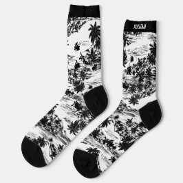 Moderne tropische Hawaiianische Insel Schwarz/Weiß Socken