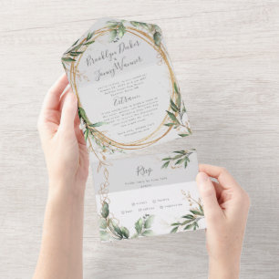 Moderne tropische Hochzeit im Boho-Stil mit Eukaly All In One Einladung