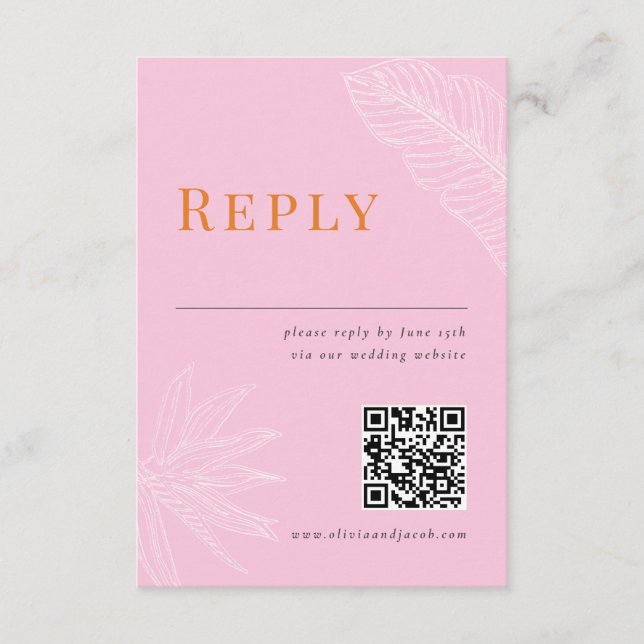 Moderne Tropische Hochzeitskarte mit QR-Code RSVP Karte (Vorderseite)