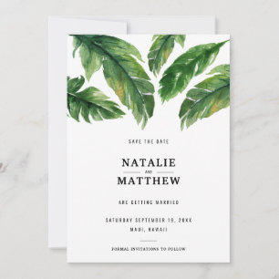 Moderne tropische Karte des Blattes Save the Date