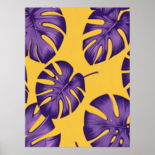 Moderne tropische Lila Blätter - Lebhafte Gelbe Ku Poster