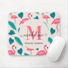 Moderne tropische Monogramm-Blätter Hot Pink Flami Mousepad