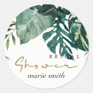 MODERNE TROPISCHE MONSTERA-FOLIAGE-BRÄUTIGAMSHOWER RUNDER AUFKLEBER