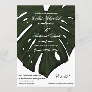 Moderne tropische Monstera-Leaf-Hochzeit Einladung
