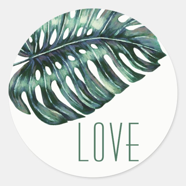 Moderne Tropische Monsterer Leaf-LIEBE Sticker (Vorderseite)