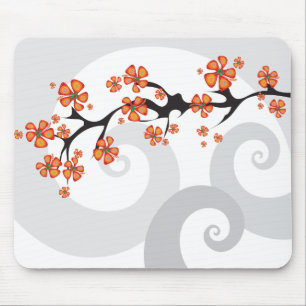 Moderne tropische orange Blumen-Fusion und Wirbel Mousepad