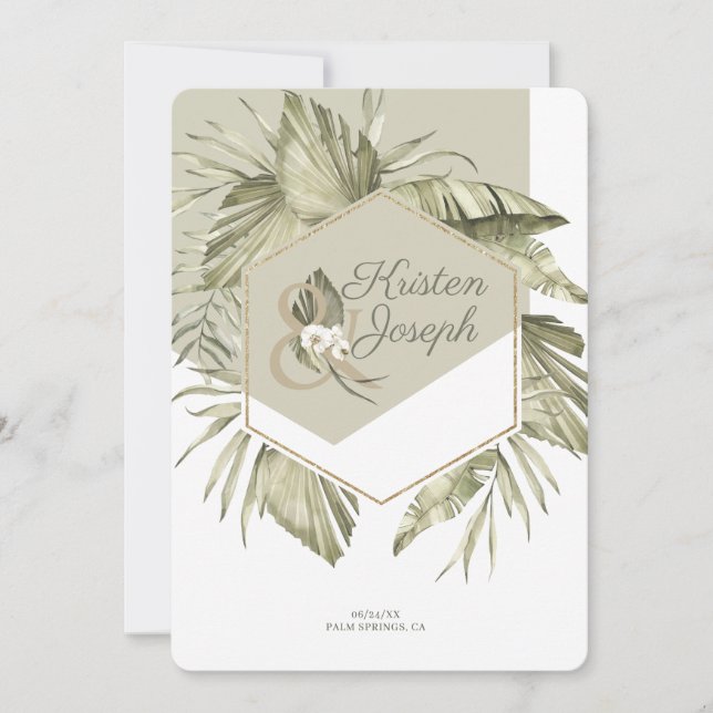 Moderne tropische Palmblätterrahmen Save The Date (Vorderseite)