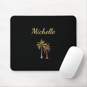 Moderne tropische Palmen Bäume Elegant Schwarz Mousepad