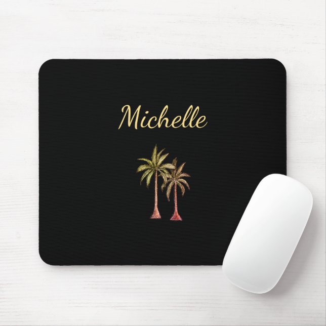 Moderne tropische Palmen Bäume Elegant Schwarz Mousepad (Mit Mouse)