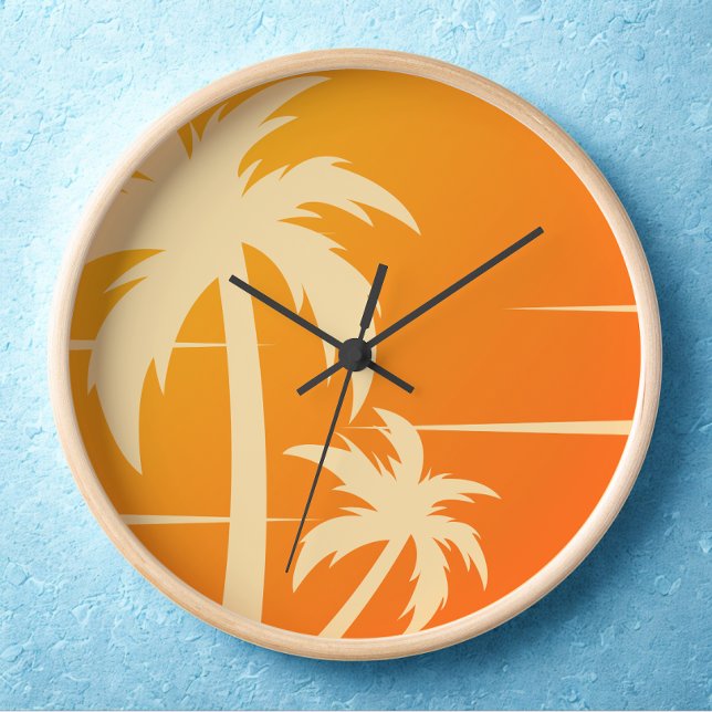 Moderne tropische Palmenbaumfarbe Uhr (Modern Tropical summer vibes palm tree clock)