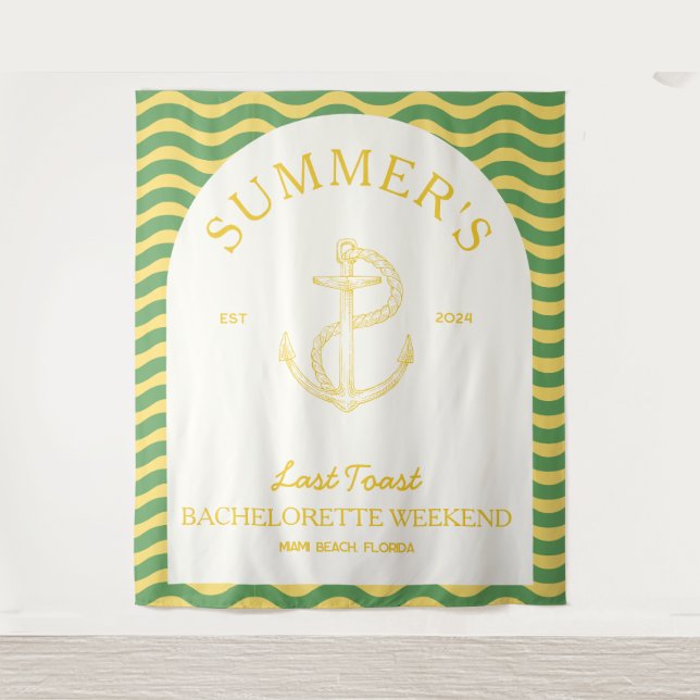 Moderne tropische Retro Bachelorette, gelb Wandteppich (Vorderseite)