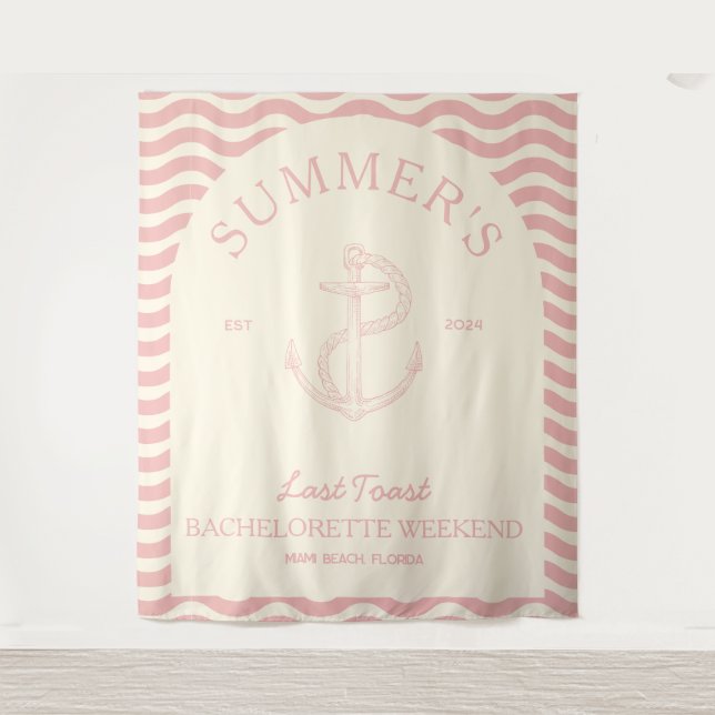 Moderne tropische Rosa Retro Bachelorette Wandteppich (Vorderseite)