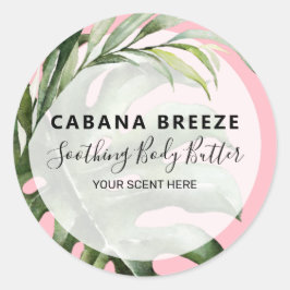 Moderne tropische rosafarbene Produktkennzeichnung Runder Aufkleber