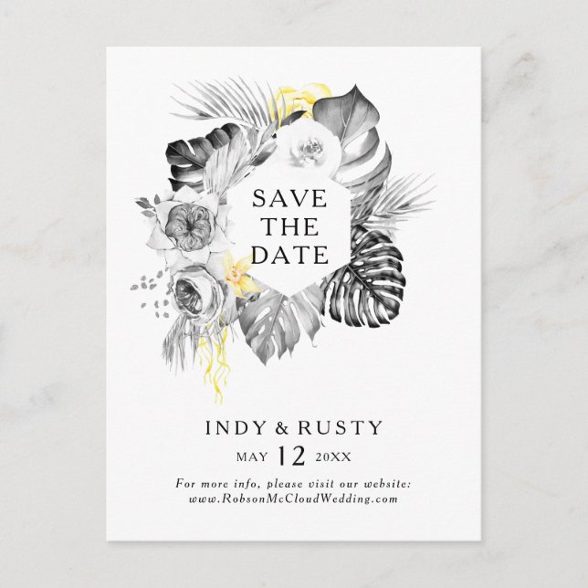 Moderne tropische Save the Date Postkarte (Vorderseite)