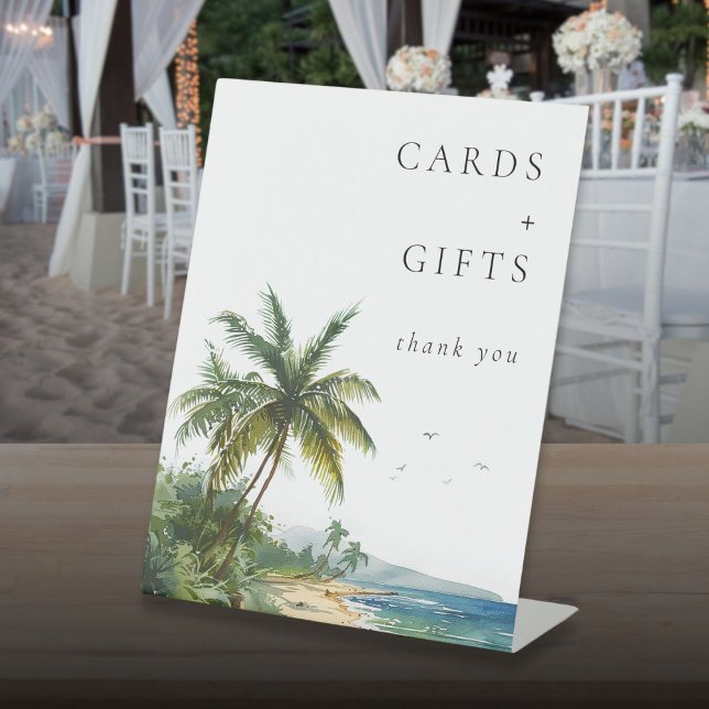 Moderne tropische Strandkarten und Geschenke in Aq Sockelschild (Modern Watercolor Tropical Beach Cards And Gifts Pedestal Sign)