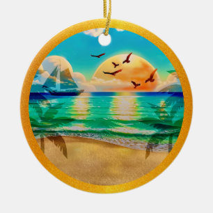 Moderne tropische Strandpalmen Sonnenuntergang Url Keramik Ornament