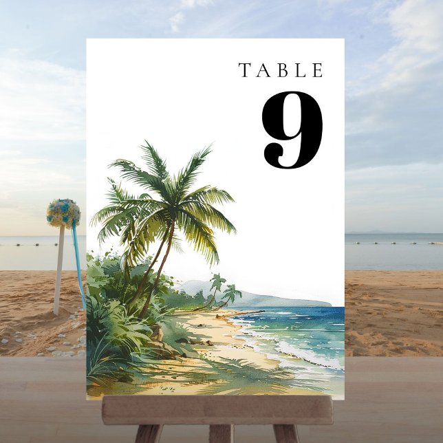 Moderne tropische Tischnummer mit Wasserfarbe (Modern Watercolor Tropical Beach Table Number)