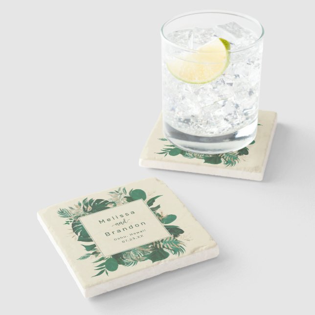 Moderne tropische Vegetation Gerahmte Hochzeit mit Steinuntersetzer (Seitenansicht)