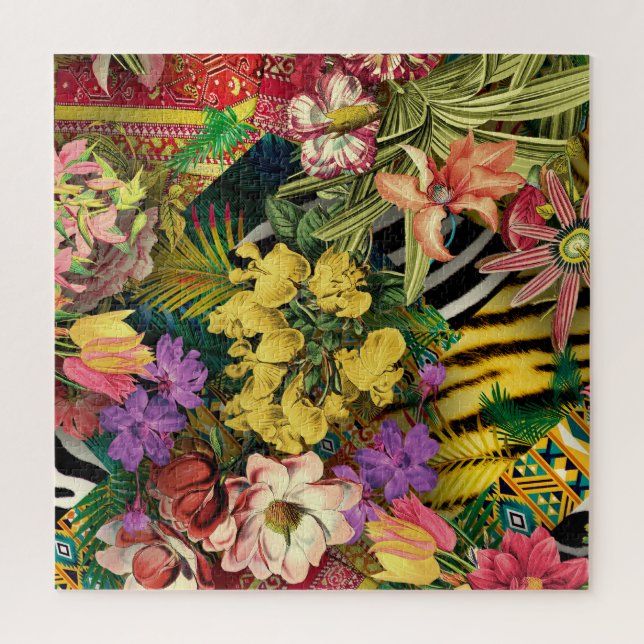 Moderne tropische Wasserfarbe Gelbe Blüte Puzzle (Vertikal)