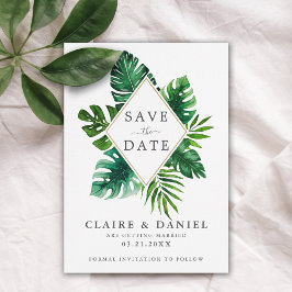 Moderne tropische Wasserfarben Blätter grün Save The Date