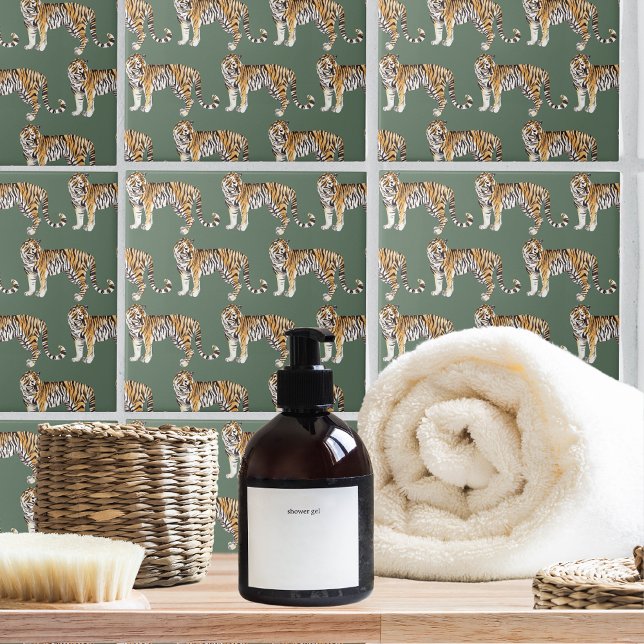 Moderne tropische Wasserfarben Tiger Wildmuster Fliese (Von Creator hochgeladen)