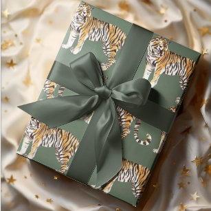Moderne tropische Wasserfarben Tiger Wildmuster Geschenkpapier