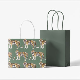 Moderne tropische Wasserfarben Tiger Wildmuster Große Geschenktüte