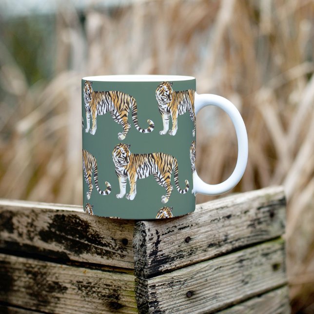 Moderne tropische Wasserfarben Tiger Wildmuster Kaffeetasse (Von Creator hochgeladen)