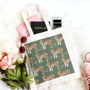 Moderne tropische Wasserfarben Tiger Wildmuster Tragetasche