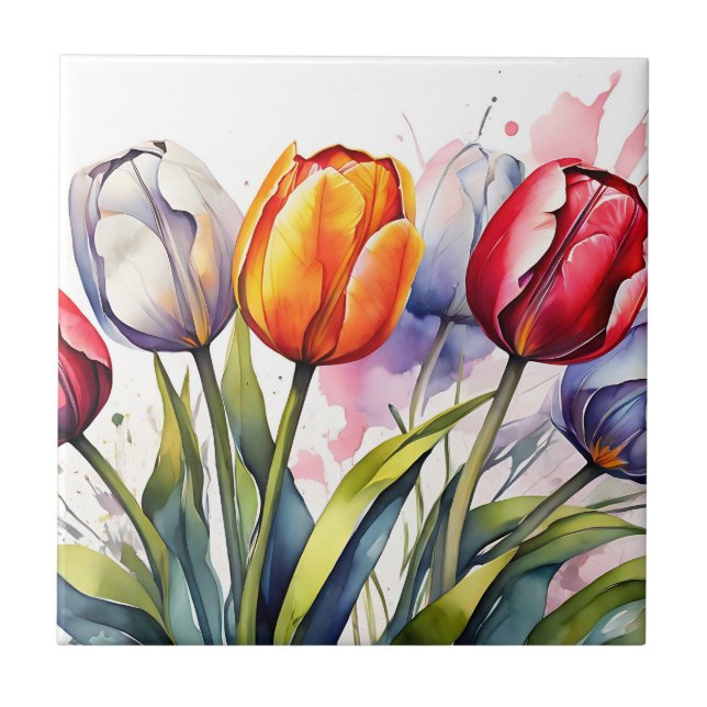Moderne Tulip Bold Wasserfarbe Fliese (Vorderseite)