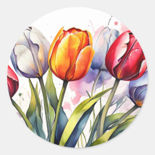 Moderne Tulip Bold Wasserfarbe Runder Aufkleber