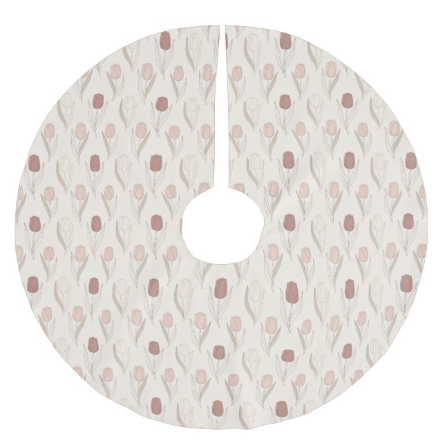 Moderne Tulpen-Blumenmuster Polyester Weihnachtsbaumdecke (Vorderseite)