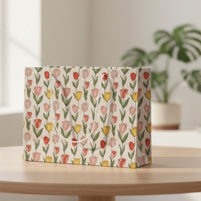 Moderne Tulpen-Blumenmuster weiche Botanik Frühlin Große Geschenktüte (Von Creator hochgeladen)
