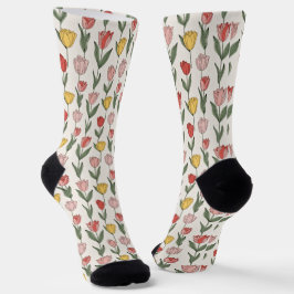 Moderne Tulpen-Blumenmuster weiche Botanik Frühlin Socken