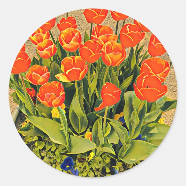 Moderne Tulpen, farbenfroh orange Runder Aufkleber (Vorderseite)