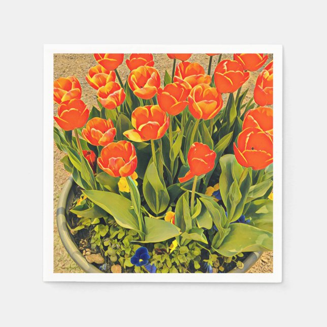 Moderne Tulpen, farbenfroh orange Serviette (Vorderseite)
