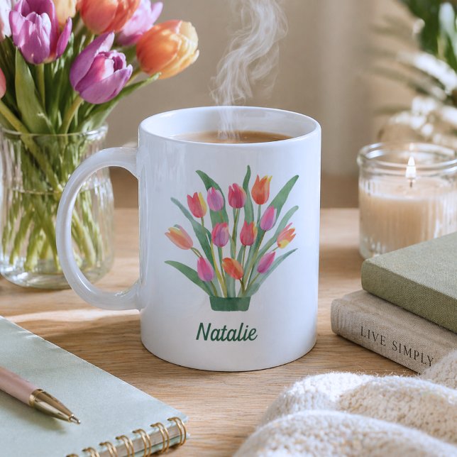 Moderne Tulpen-Monogramm  Kaffeetasse (Von Creator hochgeladen)